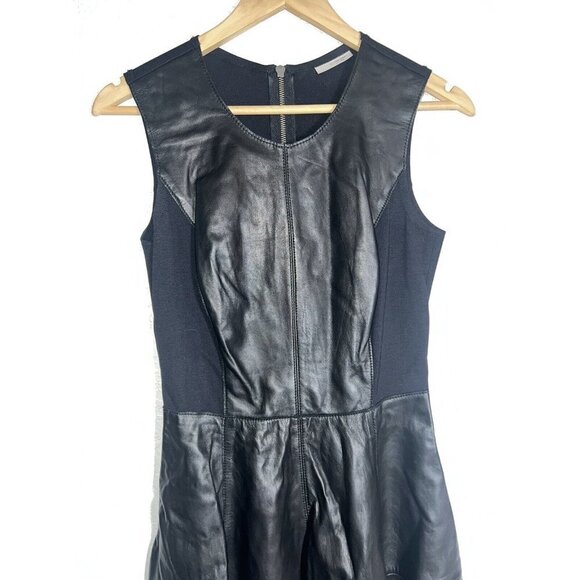 Halogen 100% LEATHER DRESS PONTE BLACK FIT FLARE CAREER SIZE 2 $295 (B) - Picture 10 of 12